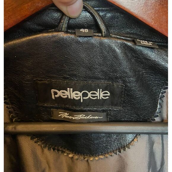 Pelle Pelle Marc Buchanan 90s Y2K Black Lthr Signature Emboss Coat Jacket sz 48 - Picture 3 of 16